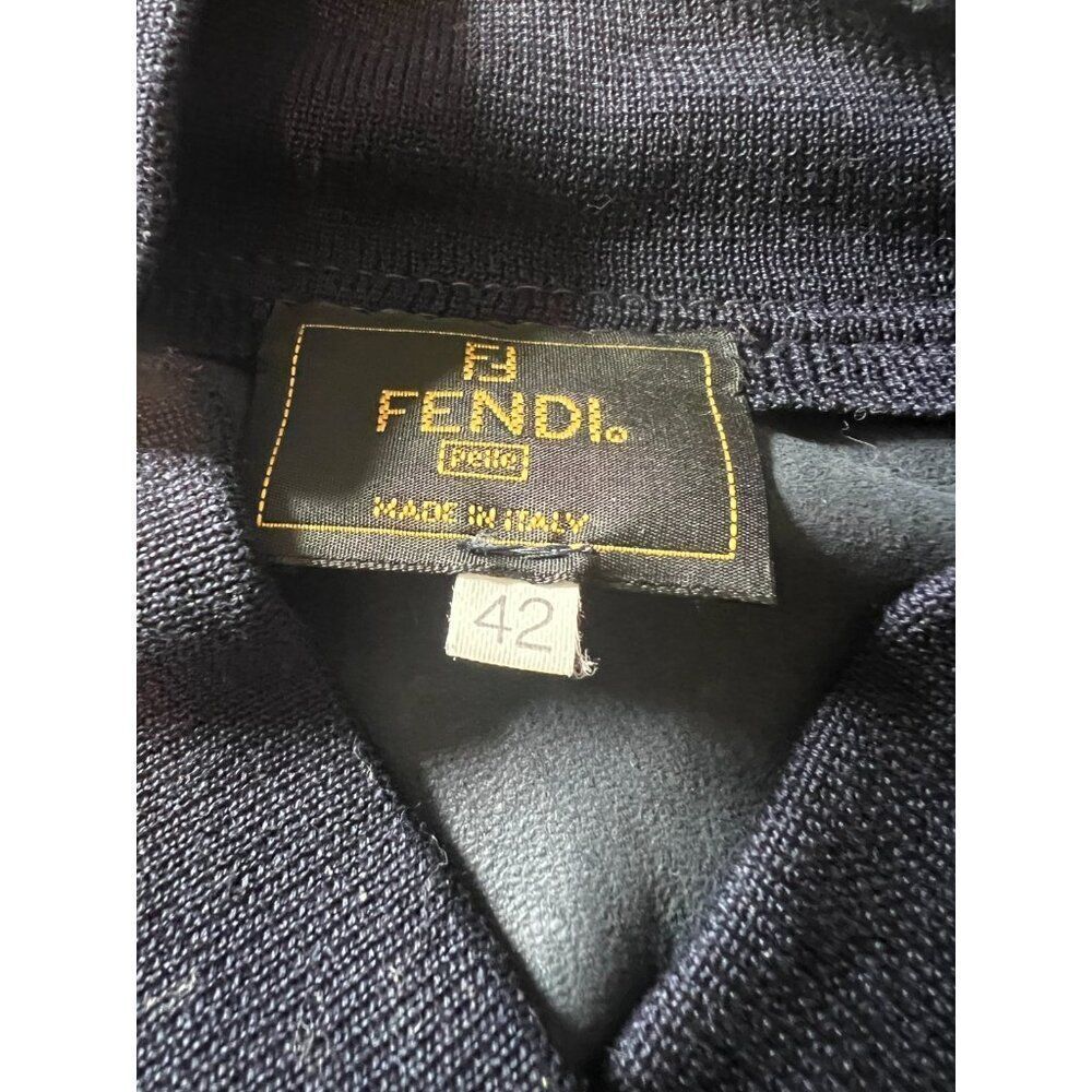 Vintage Fendi Suede Bomber Jacket Moto Leather SZ 42 Medium Navy Blue Logo NWT - Picture 8 of 11